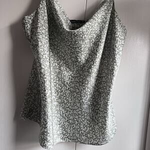 XL Abercrombie and Fitch Cowl Neck Camisole Green White Floral Satin Blouse Top